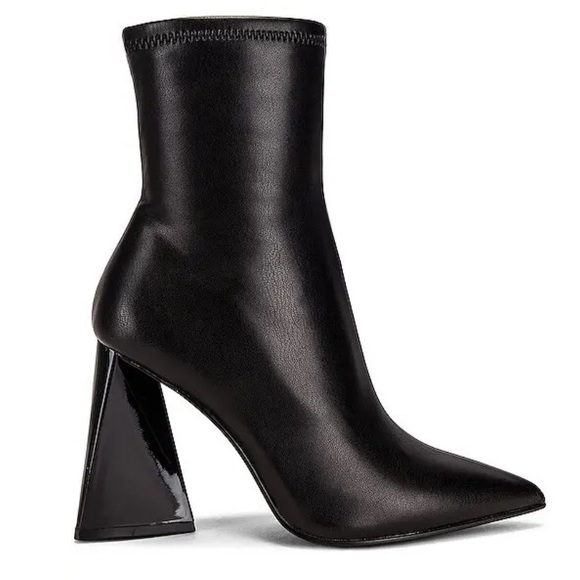 New Steve Madden Black Ticker Pointed Toe Block Heel Bootie - Picture 2 of 11